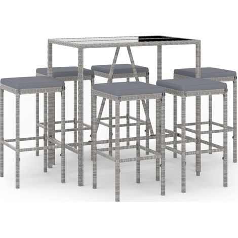 Maison Exclusive - Set Bar da Giardino 7 pz con Cuscini in Polyrattan Grigio (1/5)