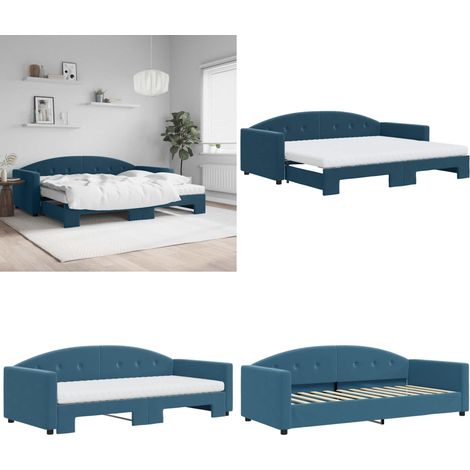 Tagesbett Ausziehbar mit Matratzen Blau 90x200 cm Samt - Sofa Bett - Schlafcouch - Gästebett - Tagesbett - Wohnzimmer Möbel - Home & Living (1/5)