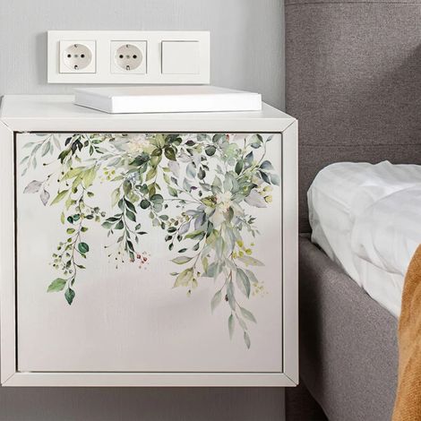 Autocollants pour abattant de toilettes à motif de feuilles et de fleurs vertes - Imperméables - Décoration pour réservoir de toilettes