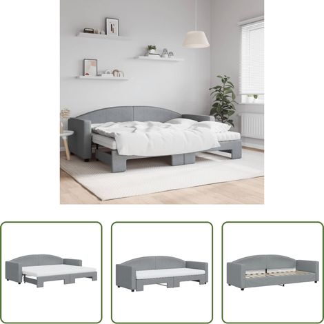 Schlafsofa - Tagesbett Ausziehbar mit Matratze Hellgrau 80x200 cm Stoff (1/5)