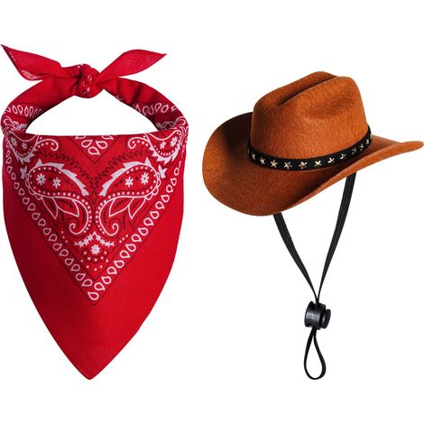 Choyaxo – Cowboy-Kostüm für Haustiere – Halloween-Kostüm für Hunde und Katzen – Cowboyhut mit Halstuch und Schal (Klein) (1/5)