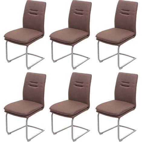 [NEUWERTIG] 6er-Set Esszimmerstuhl HHG-930, Küchenstuhl Freischwinger Stuhl, Stoff/Textil Edelstahl gebürstet braun (1/5)