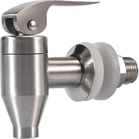 Grifo de repuesto para dispensador de bebidas, fabricado en acero inoxidable, con pulsador, apto para uso alimentario y acabado pulido. (1/5)