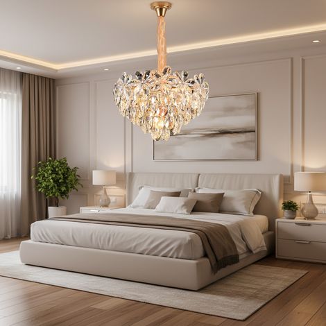 Lustre Cristal 7XE14 Diametre 40 Dore Hauteur Reglable Metal (1/5)