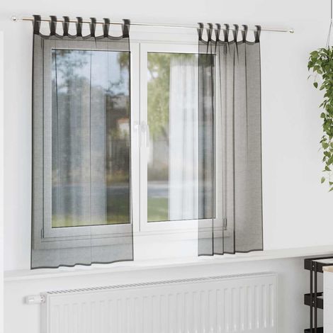 Voile Curtains with Tab Top 2 pcs Black vidaXL