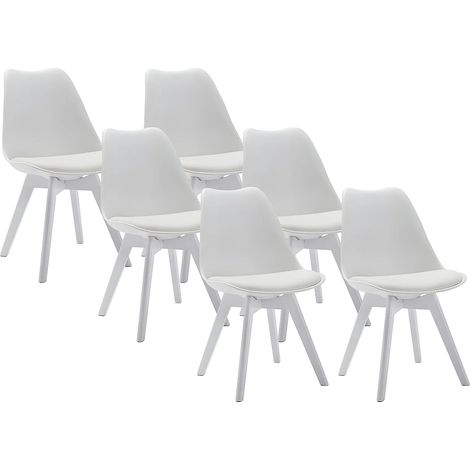 Lot de 6 chaises JODY - Polypropylène et Hêtre - Blanc et pieds blanc (1/2)