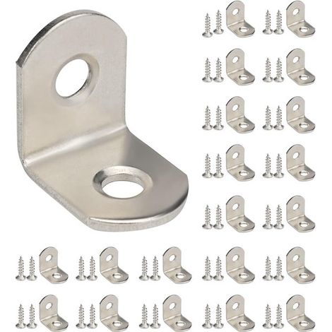 20 staffe angolari in metallo, profili angolari, staffe angolari in acciaio inox, connettori angolari, staffe per mensole, 20 x 20 mm, viti incluse, per sedie, mobili e tavoli in legno. (1/4)