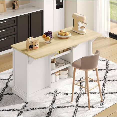 Küchenbuffet 150 x 65 x 75,5 cm, 5 Schubladen, USB-Anschlüsse, weiß und Holz HAVRYA (1/5)