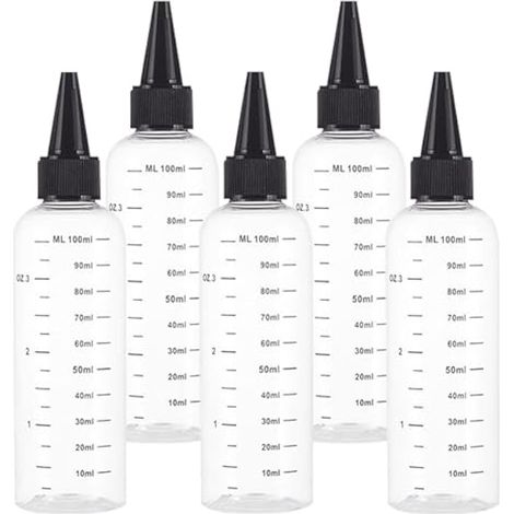 Flacon à Presser, 5 Pièces 100ml Flacon à Presser Transparents avec échelle Graduée, Bouteilles en Plastique Rechargeables avec Bouchons Pivotants, pour Huiles, Gels, Colles(Noir) (1/4)