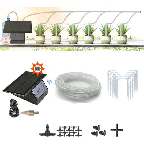 Kit d'irrigation automatique goutte-à-goutte (Style Graffiti), Pompe à eau solaire avec minuterie, Système d'arrosage télécommandé, Compatible WiFi, Idéal pour plantes en pot (Blanc, tuyau de 10 m)