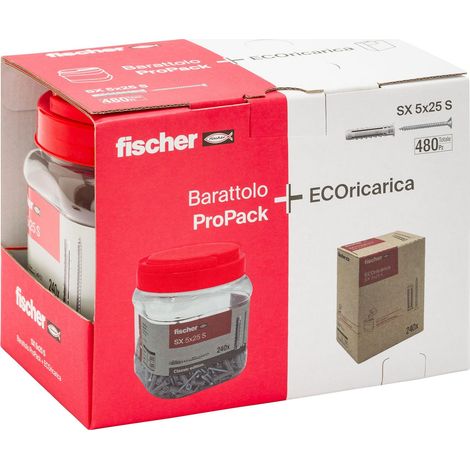Fischer 480x Tasselli SX 5x25 con Vite, Pack con Barattolo + ECOricarica (1/4)