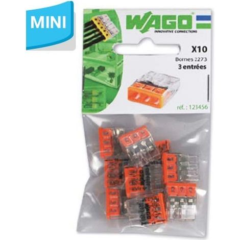 WAGO S2273 10 MINI BORNES DE CONNEXION RAPIDE 3 ENTRÉES POUR FILS RIGIDES - 2273-203 WAG268317