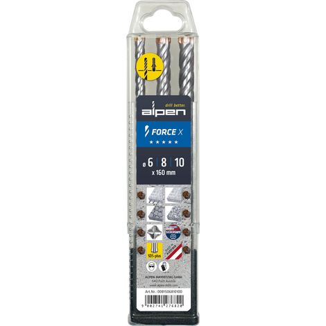 Alpen Force X Box SDS-Plus Hammerbohrer Satz Bohrer ø 6/8/10 mm HM 3-teilig