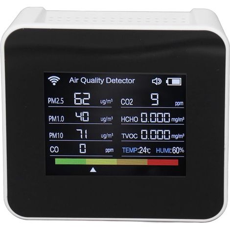 Détecteur de qualité de l'air WiFi : CO2, HCHO, TVOC, PM2.5, CO, testeur d'air multifonction avec affichage numérique,de (1/4)
