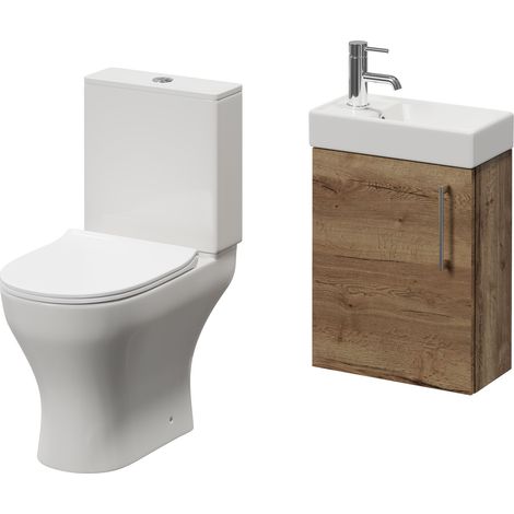 Napoli Cube Tobacco Oak 400mm Single Door Wall Mounted Vanity Unit and Jubilee Toilet Suite with Align Basin - 400mm - Chrome 160mm Handle