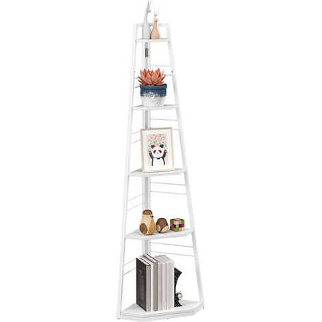 HOMCOM 5-Tier Corner Shelf, Shelving Unit with Adjustable Feet, White