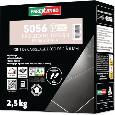 Parexlanko – Joint de carrelage 2,5 kg – Mortier hydrofuge pour joints 2 à 6 mm – Finition durable et résistante – Conforme NF EN 13888 CG2 WA