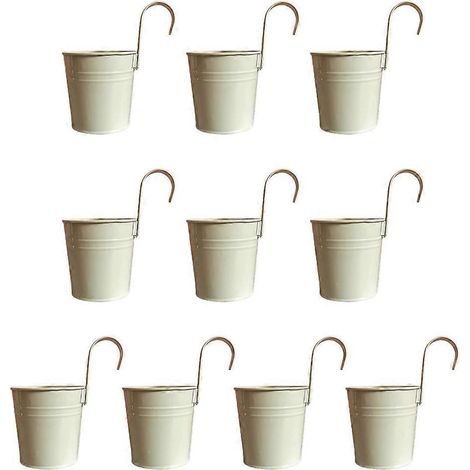 Lot de 10 pots de fleurs suspendus avec crochet amovible, jardinières en métal pour clôture