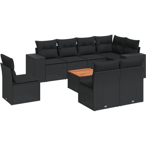 Set de sofás de jardín 8 piezas y cojines ratán sintético negro vidaXL (1/5)