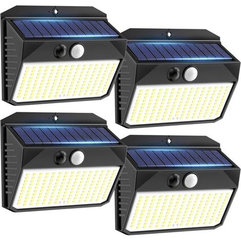 Lampe Solaire , Lot de 4 Lumiere Solaire Exterieur avec Détecteur de Mouvement, 138LED Spot Solaire IP65 Etanche Lampe Solaire (1/4)