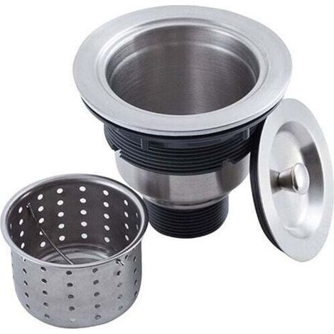 Kit de montage de bonde d'évier de cuisine avec panier de vidange d'évier de cuisine, bouchon d'évier et couvercle en acier inoxydable 304 3-1/2" (1/4)