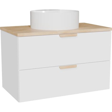 Meuble de salle de bain suspendu avec vasque à poser ronde – Blanc – L80 cm – AVORELI