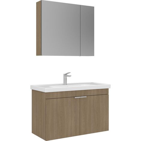 Waschtisch-Set mit Spiegel (2-teilig) "Desna 90" – 90 x 45 x 58 cm – Eiche (1/5)