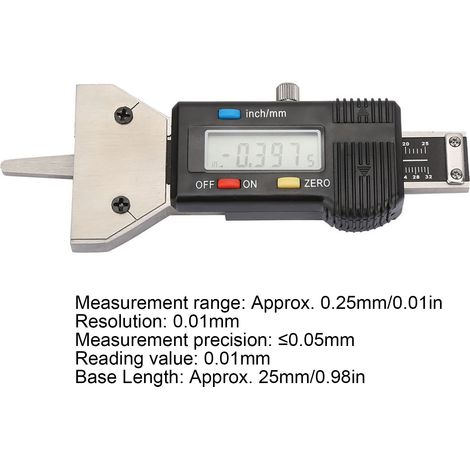 Integrierter Reifentiefenmesser aus Edelstahl, 0-25 mm, 0,01 mm, mit Digitalanzeige. (1/5)