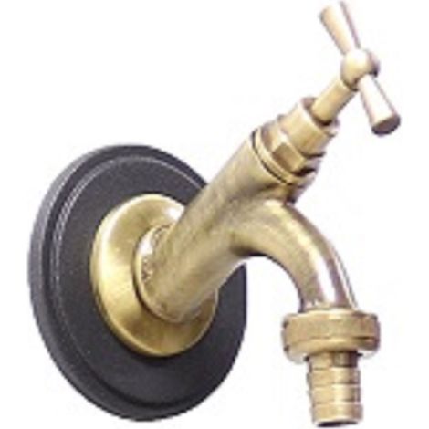 Rubinetto modello 303 con rosone disco in ottone con attacco per gomma per fontana da giardino casa 1/2" scegli il colore : brunito