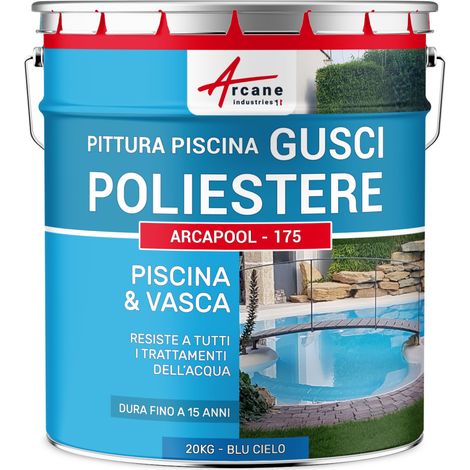 Pittura per piscine e vasche in vetroresina - ARCAPOOL - 175 - 20 kg (fino a 65m² in 2 strati) Azzurro Cielo - RAL 5015 - ARCANE INDUSTRIES