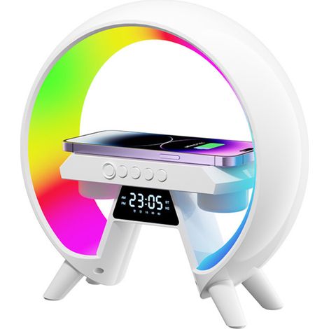 Lampe De Table - Chargeur Sans Fil - Haut-Parleur Bluetooth - Réveil Avec Horloge - Éclairage LED Dimmable - 1 Pièce (1/5)