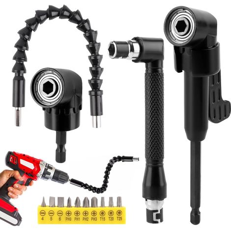 Kit de 14 destornilladores angulares, puntas de destornillador, destornillador flexible de 105°, destornillador angular, extensión de taladro flexible para taladro, kit de extensión para taladros de á (1/5)