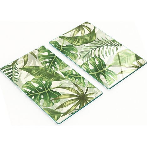 Tableros de vidrio duraderos y elegantes con estampado de hojas tropicales, 2x30x52 cm.