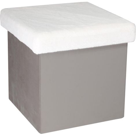 Coffre pouf pliable gris imitation 38x38x38 cm (1/3)