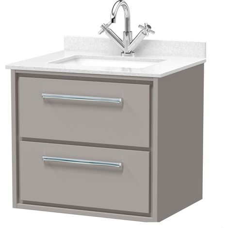 Balterley Longnor 600mm Wall Hung 2 Drawer Vanity with Marble Worktop Basin - Pebble Grey