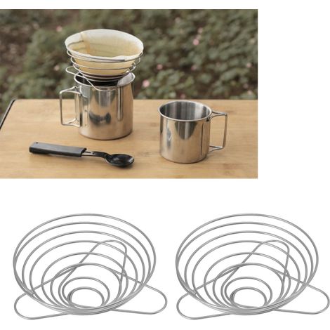 Tasse à filtre à café pour le camping, porte-filtre à café, tasse à filtre pliable en forme d'entonnoir, filtre à café en acier inoxydable pour méthode douce, grande taille. (1/5)