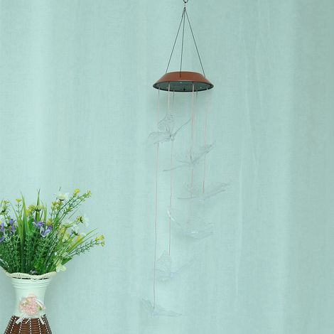 Wasserdichte LED-Schmetterlings-Windspielleuchte mit Solarpanel für den Außenbereich, transparent, für die Dekoration von Haus und Garten (1/5)