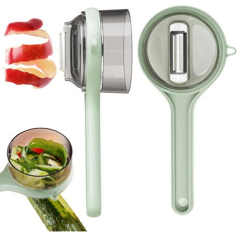 Confezione da 2 pelapatate da 19 x 8 cm con supporto, scomparto portaoggetti in acciaio inox, pelapatate per frutta e verdura, paraspruzzi, facili da pulire. (1/5)