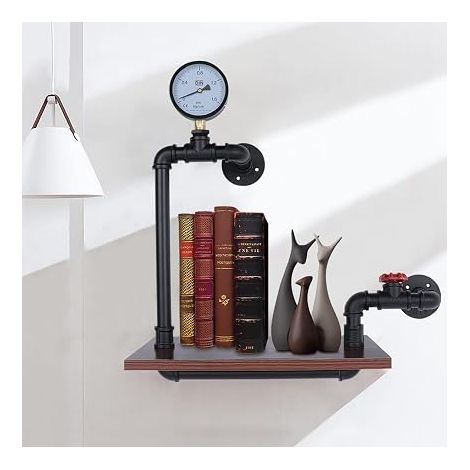 Support de tuyau industriel à suspendre pour livres, étagère murale, étagère de rangement, étagère de rangement vintage, étagère industrielle en tube de fer, support mural pour bureau, salon, rétro, (1/5)