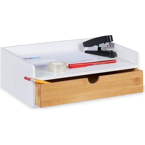 Organisateur bureau, 1 tiroir, documents format A4, bambou, HxLxP: 11x32x22 cm, fournitures, blanc - nature (1/5)