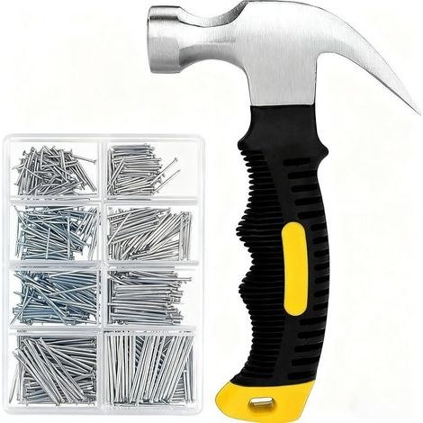 Assortiment de 560 petits clous pour accrocher des photos et petit marteau de 325 g, mini marteau avec matériel de clous assortis (1/5)