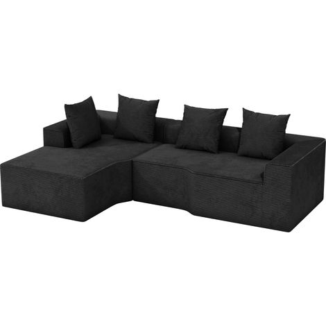 Divano angolare modulare a 3 posti con lato sinistro,in velluto a coste compresso,imbottitura in schiuma ad alta densità,montaggio non richiesto,divano per soggiorno,270x152x59cm,nero