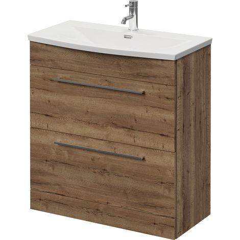 Napoli 390 Tobacco Oak 800mm 2 Drawer Vanity Unit with Arc Basin - 800mm - Chrome 480mm Handle