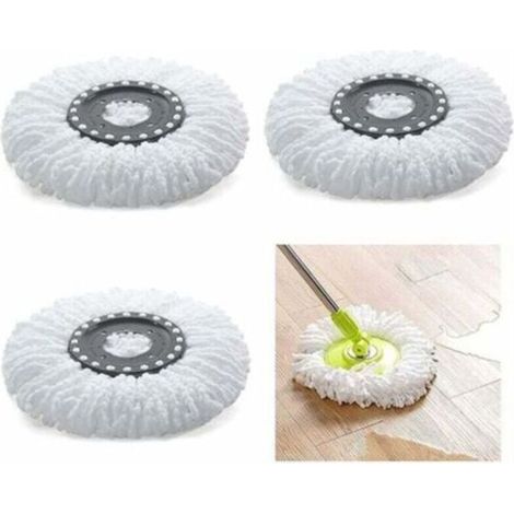 -3Pcs Têtes Microfibre Balai, Mop Heads, Tête de Vadrouille Rechange Rond Têtes Mop Rotation à 360 pour Balais Serpillère Rotatif 360°(Diamètre 16 cm) (1/4)