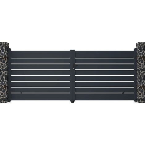 Cancello battente motorizzato traforato L392 x H158 cm in Alluminio Antracite - PRIMO