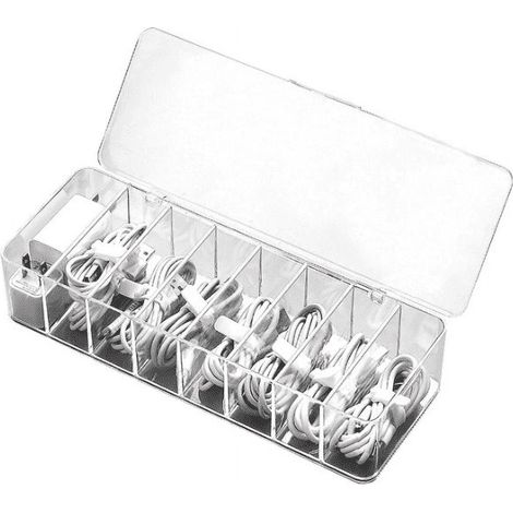 Cable Management Box - Clear Plastic With Lid And Multi Compartment Design - For Office Home Desk Electronics Cords Storage - 1 Piece (1/5)