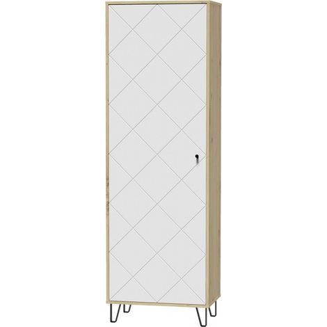 Armoire à 1 porte BILBAO coloris chêne et blanc mat 63,4 x40 x 195 cm (1/2)