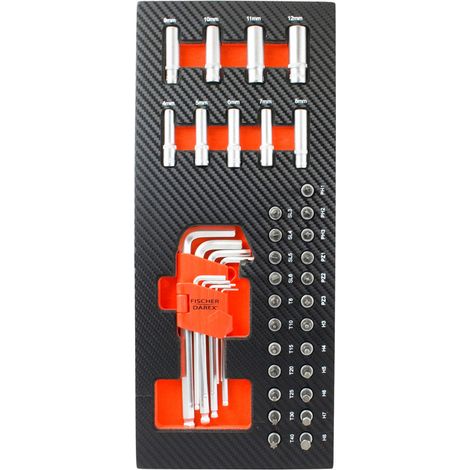 Module mousse clés mâles, douilles longues 1/4" et embouts pour servante d'atelier
