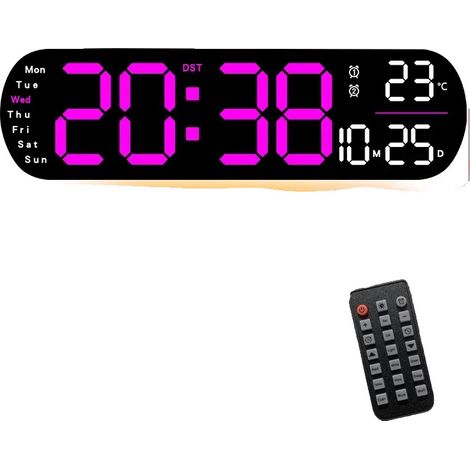 Reloj de pared con pantalla LED y mando a distancia incluido. Color rosa intenso. (1/2)