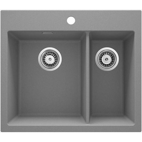 Lavello cucina in granito con 2 vasche 60x52 cm grigio metallizzato - Lyra
